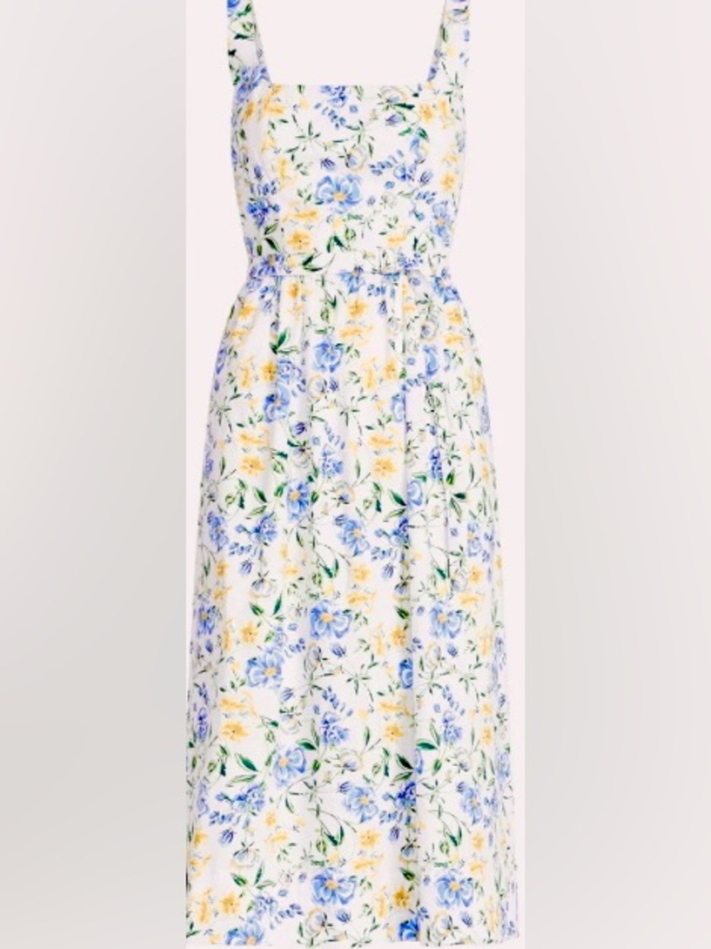 FLORAL BLUE/YELLOW/WHITE NAUTICAL STYLE BELTED MIDI DRESS: M